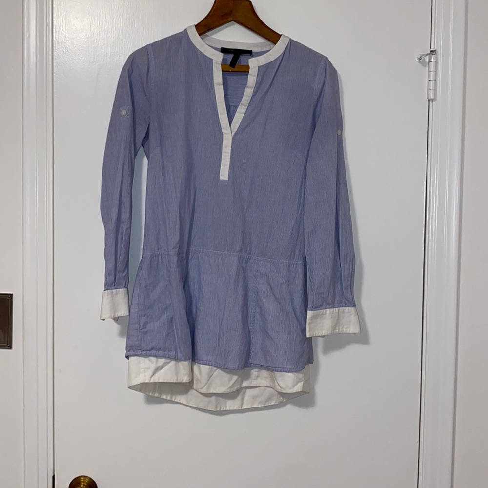 BCBG blue and white shirt dress. Like new.